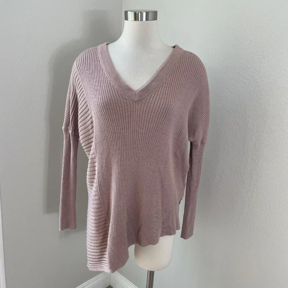 AllSaints Sweater Womens Small Pink Keld Olivo V Neck Asymmetrical‎ Hem Knit